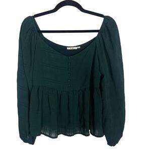 Francescas Mi Ami Medium M Emerald Green Long Sleeve Peasant Blouse Tonal Plaid